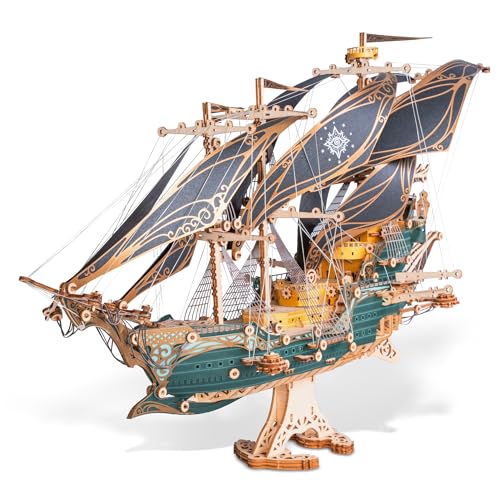 FUNPOLA 3D Holzpuzzle Piratenschiff Modell – Segelschiff Bausatz, Abenteuer, Wohnkultur Dekoration, kreatives Geschenk für Erwachsene und Jugendliche (Grün)