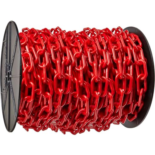 Global Industrial B606422 Mr. Chain Plastic Chain Barrier On A Reel Red - 2 in. x 125 ft.