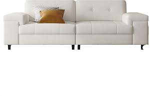 Canapé 3 places en chenille moderne IDEALHOUSE de 85 po – Assise profonde, accoudoirs réglables, dossier tufté en velours, cadre en bois durable, assemblage facile – Idéal pour salon, chambre ou bureau, blanc cassé