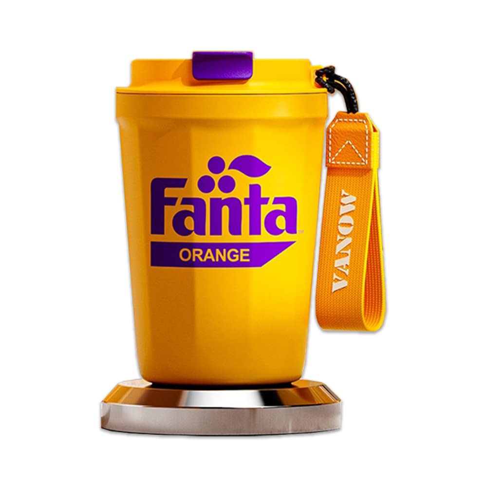 STARRY G Fanta Co-Branded - Taza térmica de viaje con asa, vaso antiderrames con tapa y popote a prueba de fugas, taza térmica aislada para café para llevar, bebidas calientes y frías, forro de