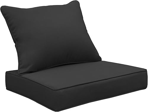 Cojines de asiento profundo para sillas de exterior, impermeables, para respaldo y asiento profundo para muebles de jardín (negro)
