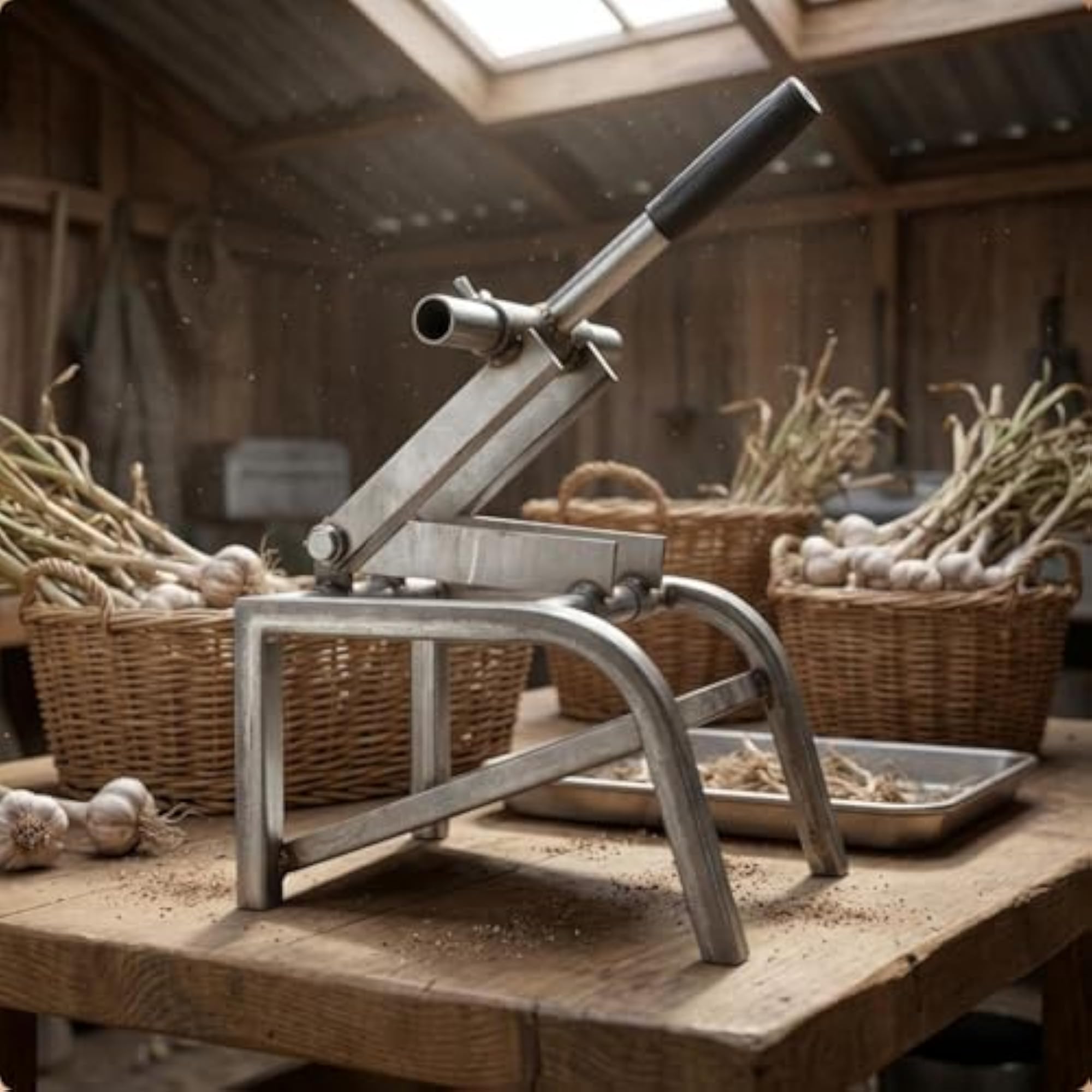 Stainless Steel Double-Blade Garlic Cutter with Lever Handle