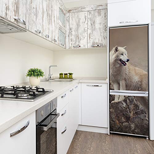 Película autoadhesiva para refrigerador 70x190 con diseño lavable de lobo en la roca 4