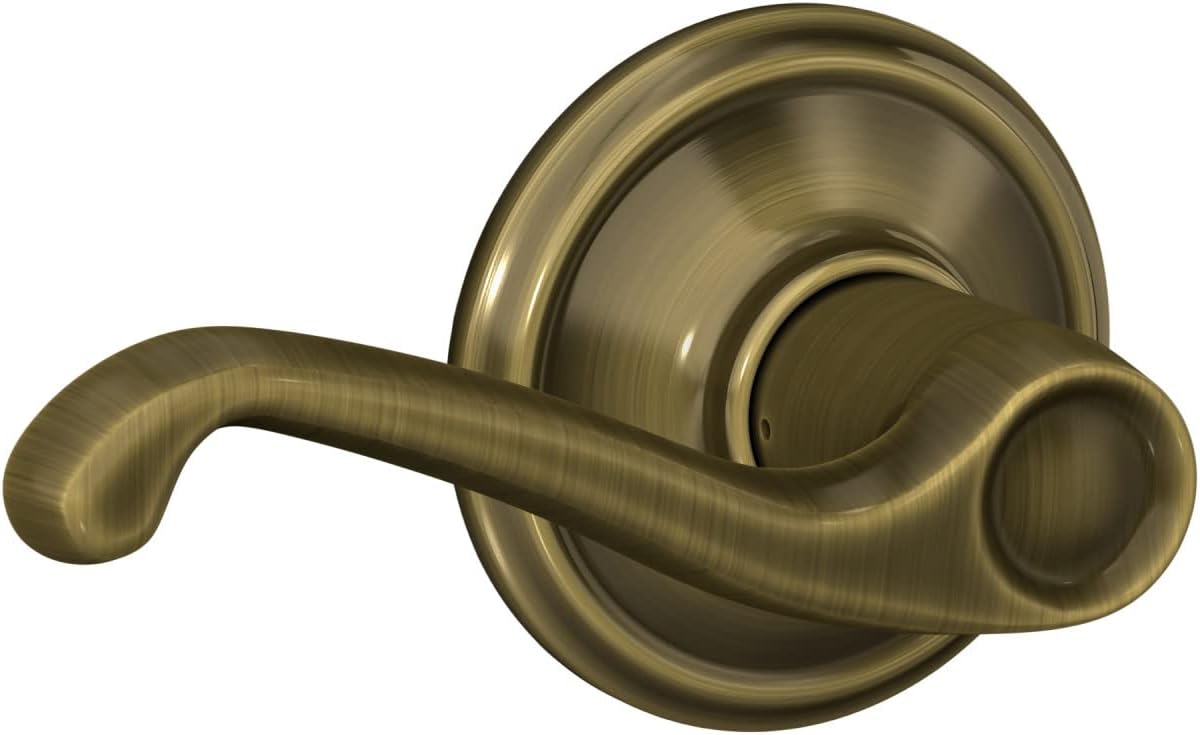 Schlage F10 V FLA 609 Flair Door Lever, Hall & Closet Passage Lock, Antique Brass