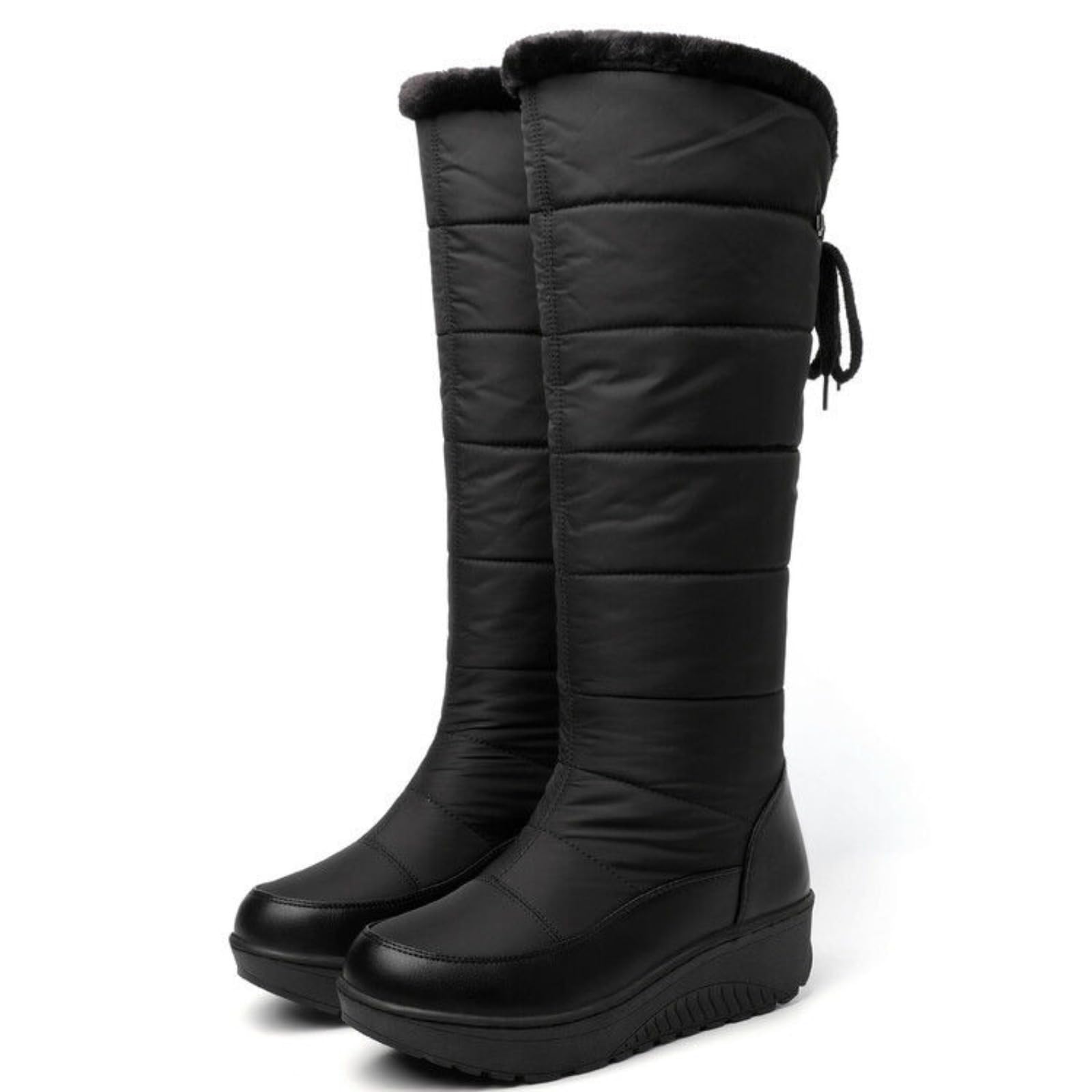 Womens Waterproof Plus Velvet Warm Winter Snow Boots One-Step Back Lace-Up Casual Over-The-Knee Boots Suitable For Winter Travel