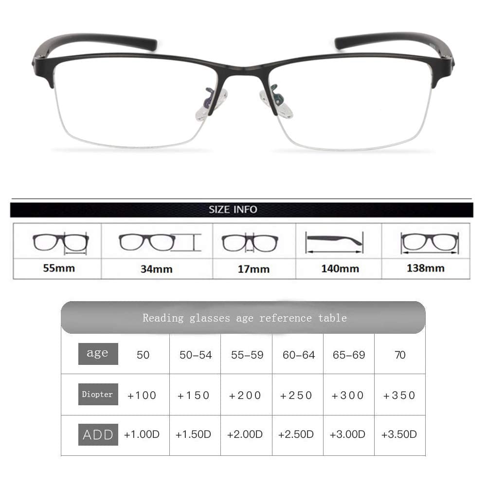 RICCIE Phototrope Herren-Sonnenbrille für den Außenbereich, ultraleichter Metallrahmen 1.56 asphärische Harzgläser Lesebrille / UV400 Dioptrie +0,25 bis +3,0,04,+1.75