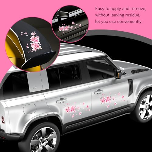 Image of WY Lighting Level Cherry Blossom Car Sticker, 2 Pcs Vinyl Car Decals for Women, Scratch Cover Pink Flower Bumper Stickers, Car Decoration, Waterproof Decal for Automotive, Laptop, Home Decor