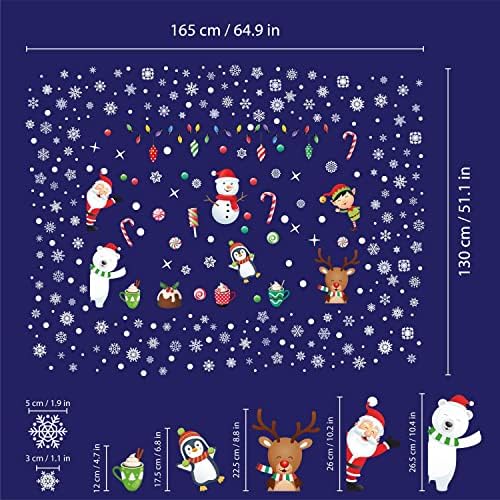 WALPLUS Christmas Window Stickers Clings Xmas Decoration Sale Clearance Reusable Double-Sided Print Decals for Glass Living Room Windows Display Santa Friends with Snowflakes 334 Pieces