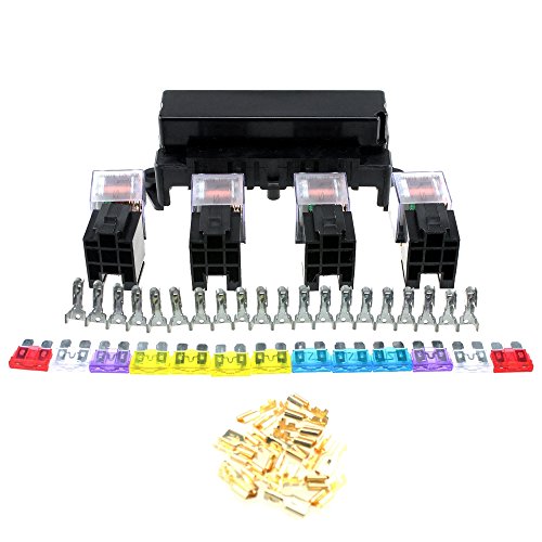 Yorten Caixa de fusíveis de 10 vias, soquete de 5 pinos, base de relé, bloco porta-fusíveis com fusí