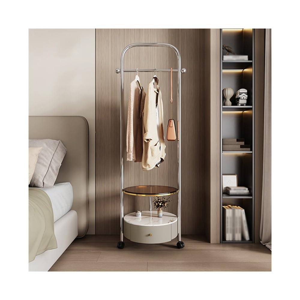Dh2yjnbf3 Standing Bedroom Coat Rack Shelves Bedside Table Integrated Floor-standing Movable Hanger Living Room Storage Bag Hallway