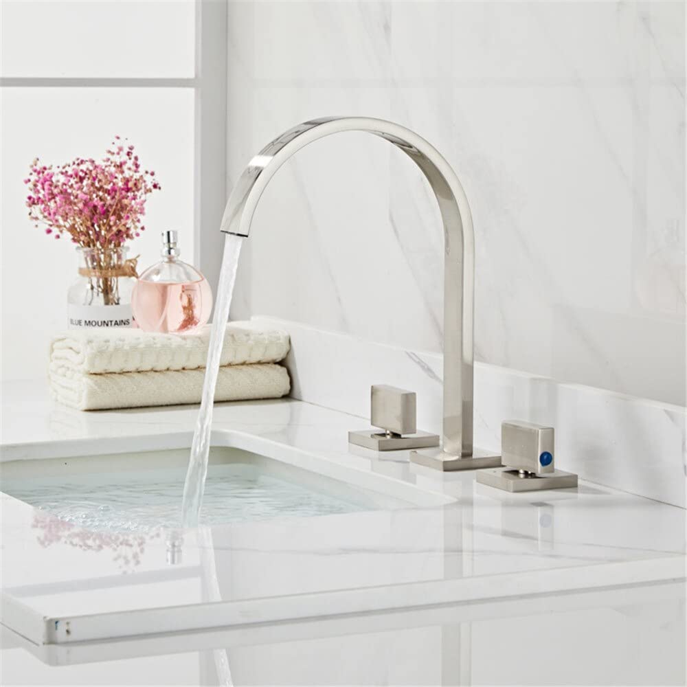 Robinet d'évier en laiton carré de salle de bain, mitigeur eau chaude froide double poignée