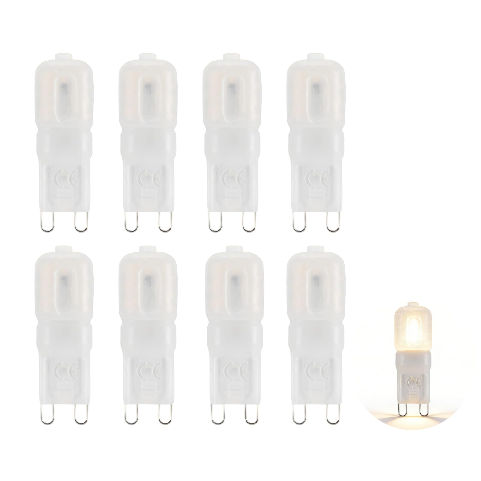 8 Pcs G9 LED Bulb 2.5W Dimmable, 3000K G9 Warm White LED Bulbs, Capsule LED Light Bulb AC220 240V 360 Degree Beam Angle Halogen Replacement for 25W 30W G9 Bulb for Chandelier Cabinet Indoor Lighting