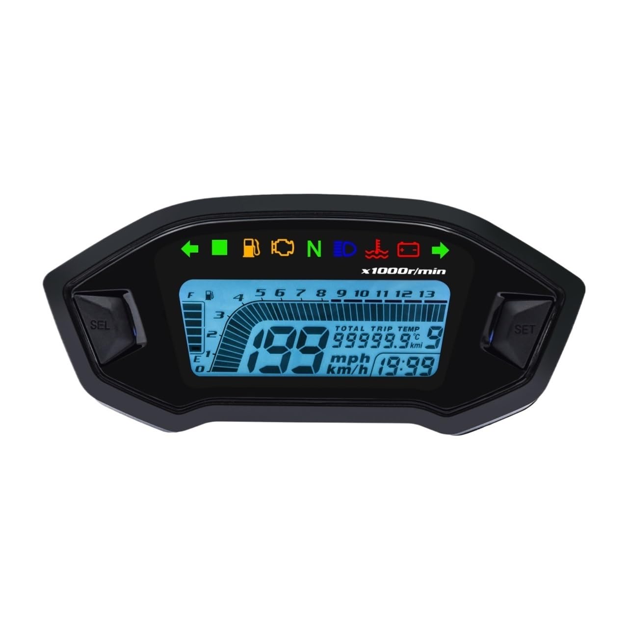 Compteur de Vitesse Digital Moto Compteur De Vitesse Numérique Universel pour Moto 13000 TR/Min, Odomètre, Double Compteur De Vitesse, Odomètre, Tableau De Bord