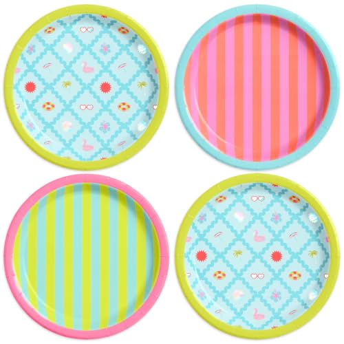 xo Fetti Pool Party Paper Plates 3 Designs | 24 pcs 9 | Kids Decorations Summer Birthday Decor Stripe Tablescape Colorful Table Setting