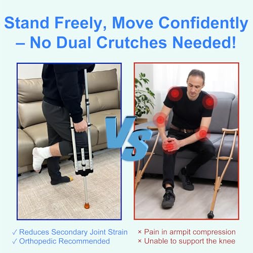 Muleta ergonómica de rodilla con rodilleras de seguridad, soporte de aluminio ligero para lesiones de una sola pierna y ayuda a la movilidad