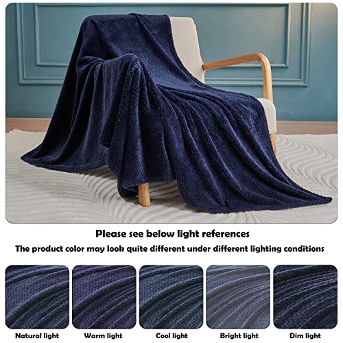 Newcosplay Super Soft Throw Blanket Dark Navy Premium Silky Flannel Fleece Leaves Pattern Lightweight Bed Blanket All Season Use (Dark Navy, Throw(40"X50")) #TOP4
