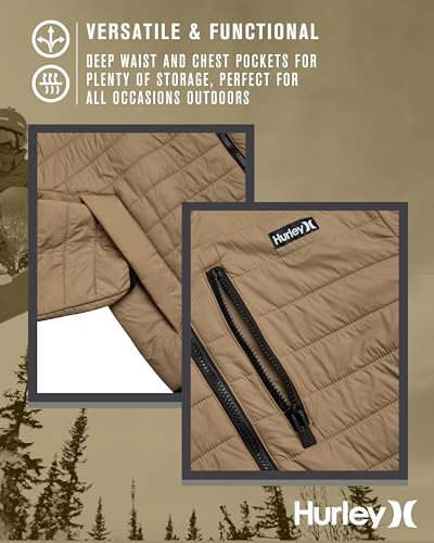 Image of Hurley Mens Puffer Jacket - Lightweight Packable Insulated Winter Coat for Men - Weather Resistant Quilted Outdoor Jacket