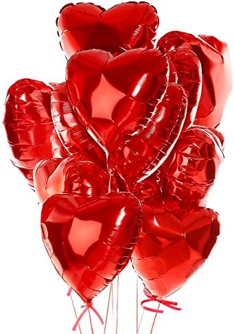 Heart Shaped Foil Balloons for Valentines Day Party Decorations - Pack of 15 -Foil Valentines Day Balloons for Romantic Decorations Special Night (red)