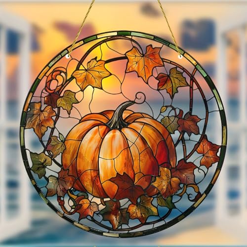 2D Flat Decor Halloween Kürbis Sonnenfänger, Acryl gefärbter Kunststoff Fensterbehang, Urlaub Wand und Veranda Dekoration, für Freunde und Familie