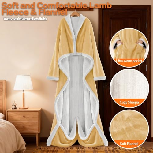 Image of Wearable Heated Blanket With Sleeves & Foot Pocket, Heated Throw Blankets Fast Heating Blanket With 10 Heat Settings Auto Shut Off Over-Heat Protection-Warm Gift, Machine Washable, 52 inch*72 inch+18 inch