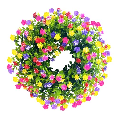 Eucalyptus Wreath for Front Door, Spring Summer Colorful Flowers Wreath, Lifelike Artificial Door Wreath Decoration for Farmhouse Wall Window Garden Farmhouse Décor (No Butterflies, 38CM)