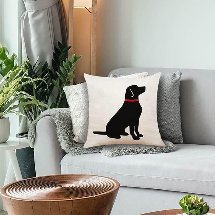Miniatura 2 de Funda de almohada de lino y algodón con cuello rojo de labrador retriever negro, regalos para amantes de los perros, funda de cojín para sofá cama,