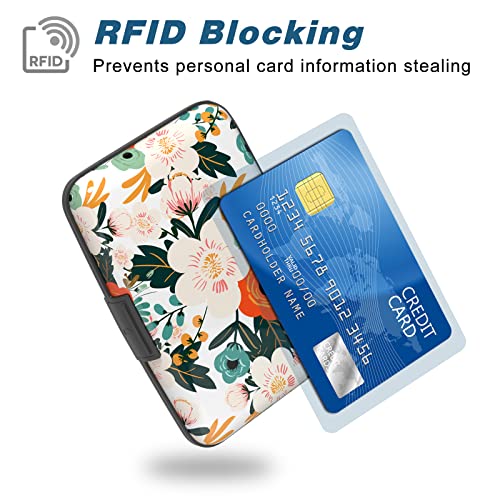 Image of Credit Card Holder, Mini Aluminum Card Wallet RFID Blocking Slim Metal Hard Card Case for Women Men, Colorful Flowers
