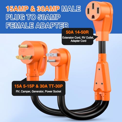 Image of Nilight RV Y Splitter Adapter Cord 15 Amp 30 Amp to 50 Amp 5-15P TT-30P Male Plug to 14-50R Female Receptacle Heavy Duty Electrical STW Wire Waterproof Cord for RV Camper Van Trailer