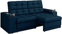 Sofá Confort Premium 1,70m Assento Retrátil/Reclinável porta copos e USB Suede Petróleo - XFlex Sofas