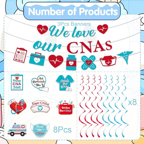 Image of Happy CNA Week Decorations - 11PCS Glitter Happy CNA Week Banner Hanging Swirls Party Decor 2026, National Nursing Assistant Week Party Supplies for Hospital