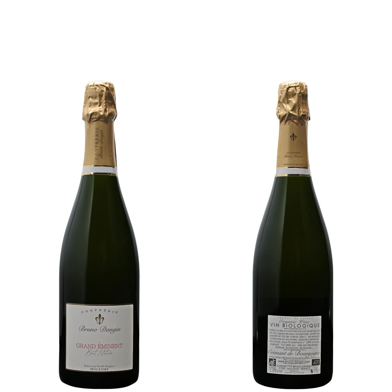 Crémant de Bourgogne Grand Éminent Brut Nature bianco - Organico - Bruno Dangin - DOP - Borgogna - Francia - Vitigni Pinot Noir - 6x75cl
