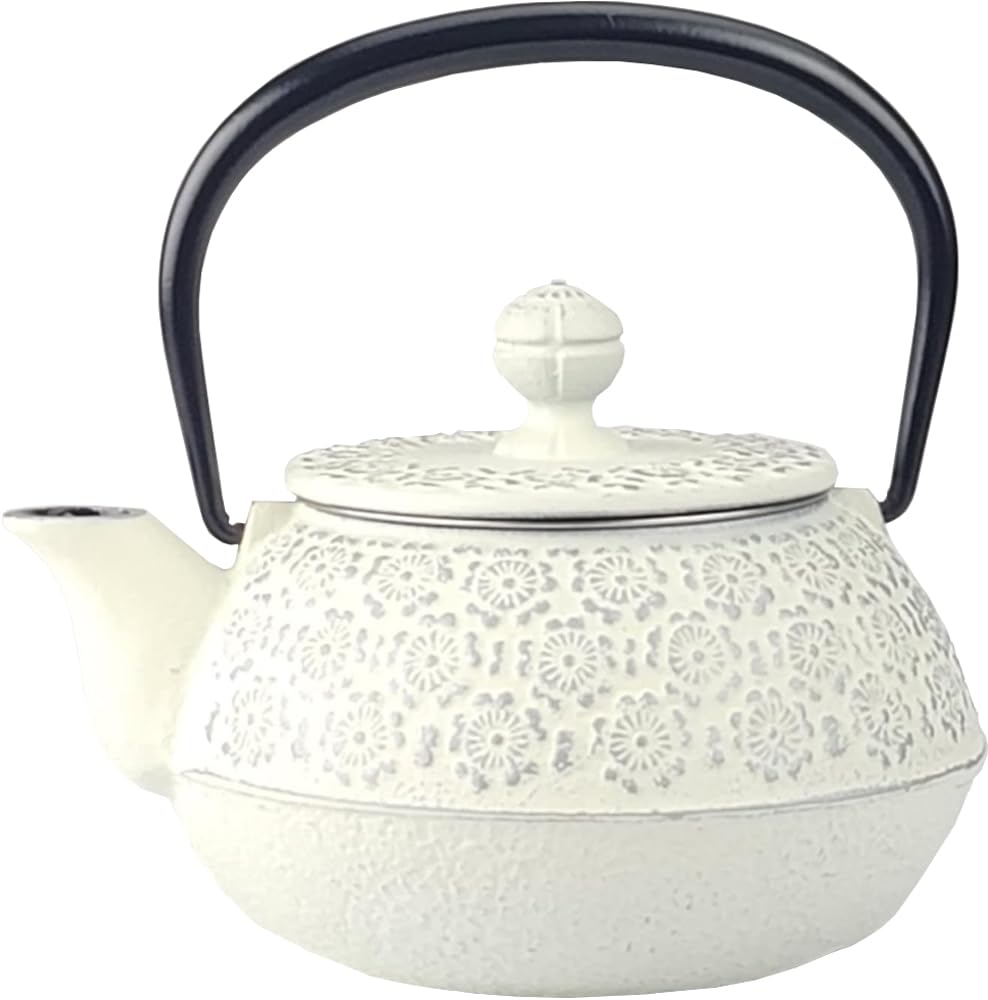 Iwachu 12605 Iwachu Teapot, 3 Type, Cherry Blossom, Silver/Hemp Color, 0.32 L (0.32 L), Enameled Inner, Nambu Ironware : Home & Kitchen