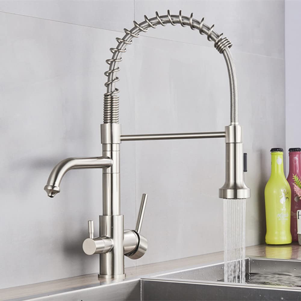 Robinet filtré noir double poignées pour eau chaude froide et raccordement purificateur
