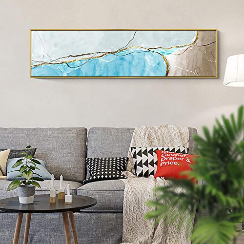 Impression sur toile wall art moderne KEBIA jaune bleu format vertical 40x120cm sans cadre