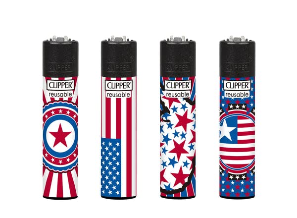 Encendedores Clipper National Stars 4 pack rojo, blanco, azul miniatura 1