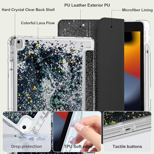 Ne perdez plus votre stylet coque iPad 10.2 paillettes anti-choc noire