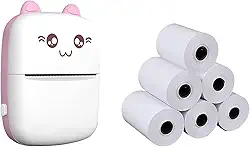 Mini impressora térmica portátil sem fio BT 200dpi Photo Label Memo Pergunta errada Impressão com cabo USB + 5 rolos Rolo de papel térmico 57 * 30mm Perguntas erradas Notas Impressão de papéis (Rosa)
