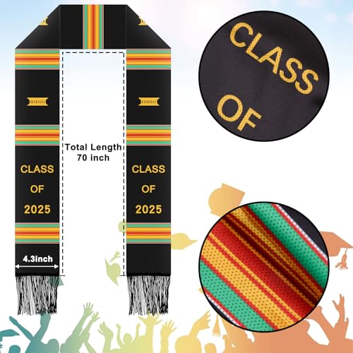 Graduation Kente Stole CLASS OF 2025 Graduation Ghanaian Style Black Sash African Graduation Stole for Adult College Unisex Grads Celebrate2