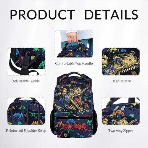Boys Backpack with Lunch Box - Personalized 3 in 1 Cool Dinosaurs Bookbag for School, Travel - 17 Inch Custom School Bag Set for Kids4