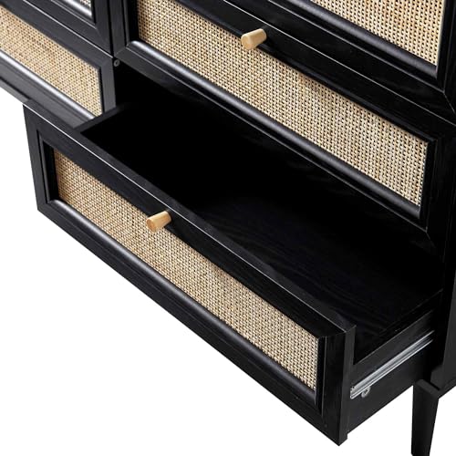 Image of Pore Rattan Chest of Drawer for Home & Office |6 Drawer Chest for Storage |Mango Wood, Black Matt |Ideal for Home Decor