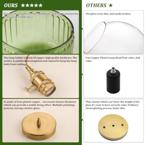 Image of Shenmoyl Pendant Light 2 Pack with Green Striped Glass Lmapshade, Brass Vintage Pendant Light Adjustable Hanging Light for Kitchen Island Dining Room Hallway