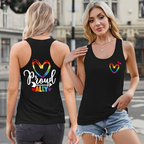 Image of Ithalt Pride Tank Top for Women LGBT Rainbow Flag Shirt Love Heart Graphic Tee Lesbian Gay Pride Sleeveless Vest
