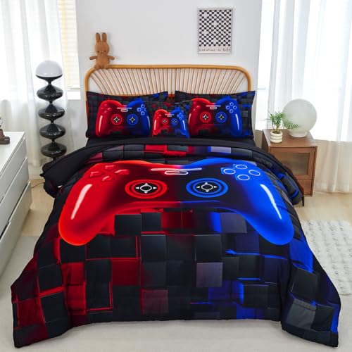 PERFEMET 6 Pieces Kids Comforter Sets Twin Size Red and