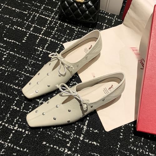 Women's Square Toe Lace Up Flats Mary Jane Pumps Fashion Rivet Slip On Business Casual Formal Work Office Dress Shoes2