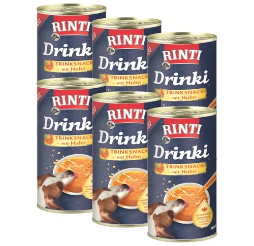 Rinti Drinki Huhn 6 x 185ml | Trinksnack für Hunde | mit Fleischsaft & Hühnerbrustfilet | kalorienarm | erhöht die Flüssigkeitsaufnahme | Ergänzungsfuttermittel