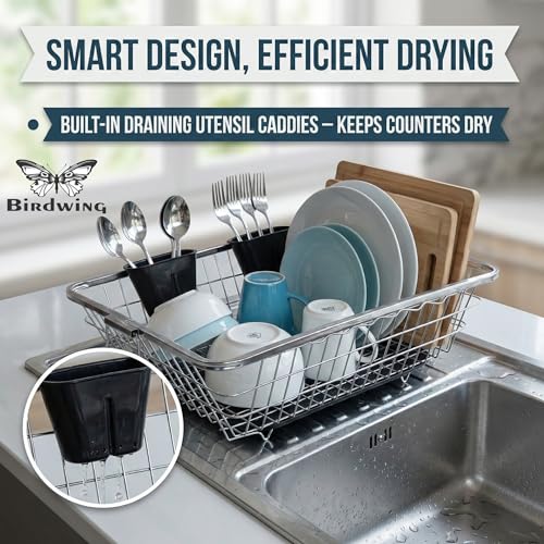 Image of Steel Drainer Tray Basket (64x47x23) Stainless Steel Dish Drainer Rack with Drip Tray /Utensil Drying Stand for Kitchen