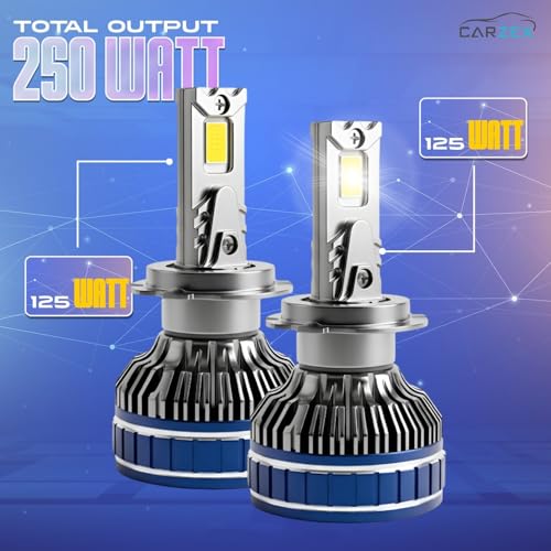 Image of Carzex Smart AI H7 LED Headlight Bulbs for Cars, 250W (125 Watts x 2), 18,000 Lumens Super Bright Conversion Kit for Cars, 6500K Cool White, AI App Controlled | Set of 2 | 1 Year Warranty
