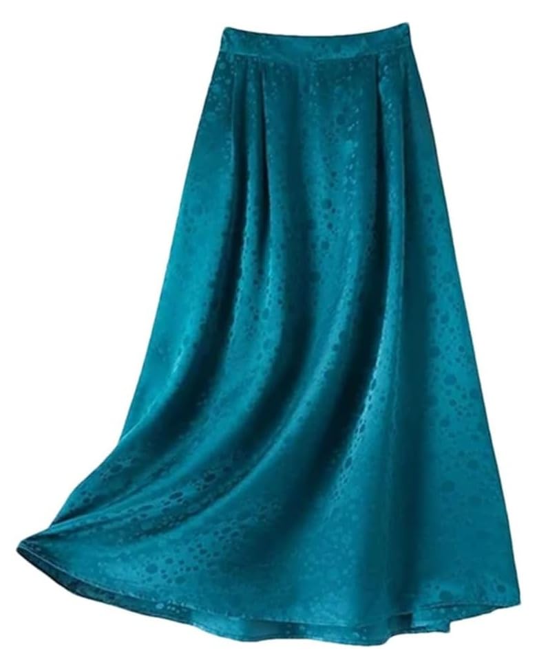 Women's Silk Satin Polka Dot Midi Skirt with Elastic Waist Casual Solid A-Line Vacation Skirt