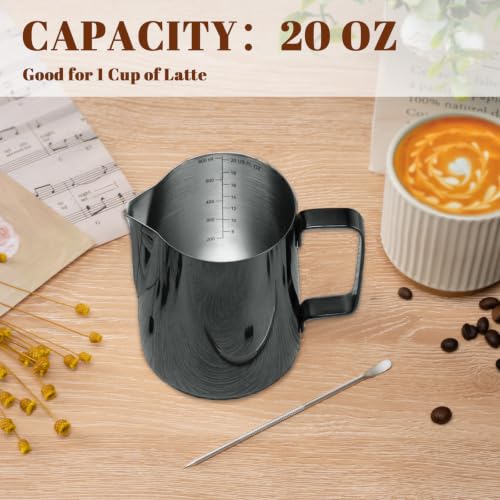 Image of Amrules Milk Frothing Pitcher 20oz Frother Cup Barista Tools, Bright Black