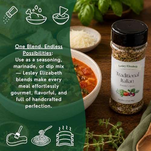 Image of Lesley Elizabeth Traditional Italian Traveler's Spices - Rich Italian & Herb Blend | Perfect for Pasta, Roasted Vegetables, Chicken & Sandwiches | All-Purpose Cooking